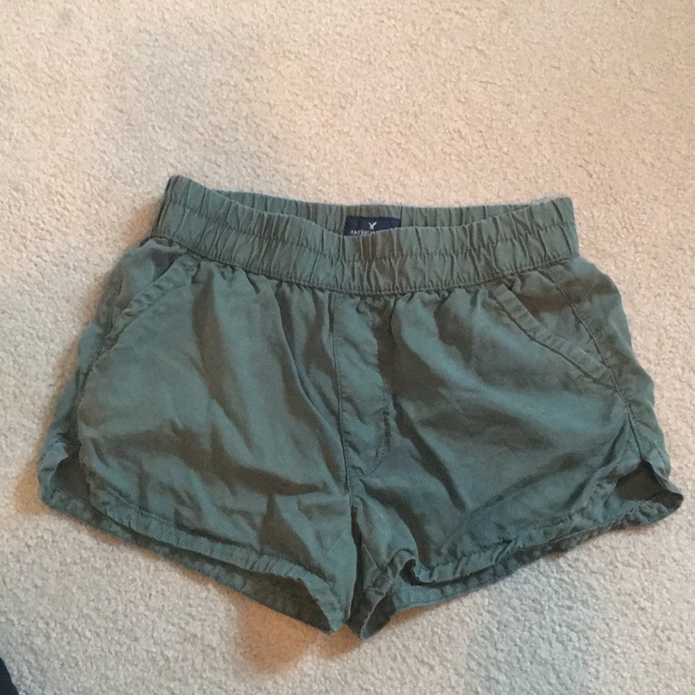 Stretchy Army Green Flowy Shorts